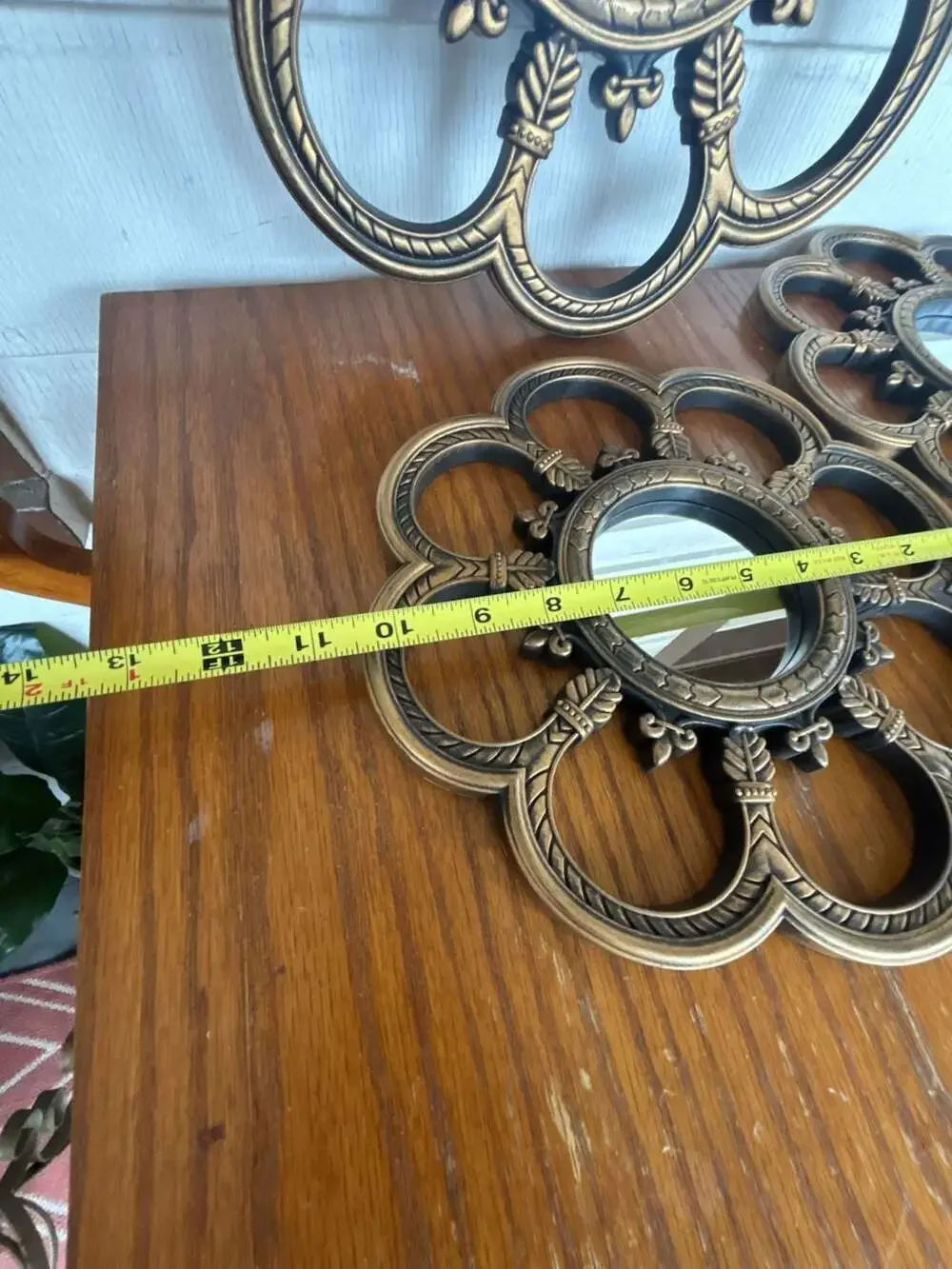 Set of 3 Bronze Flower Petal Shape Decorative Wall Mirrors